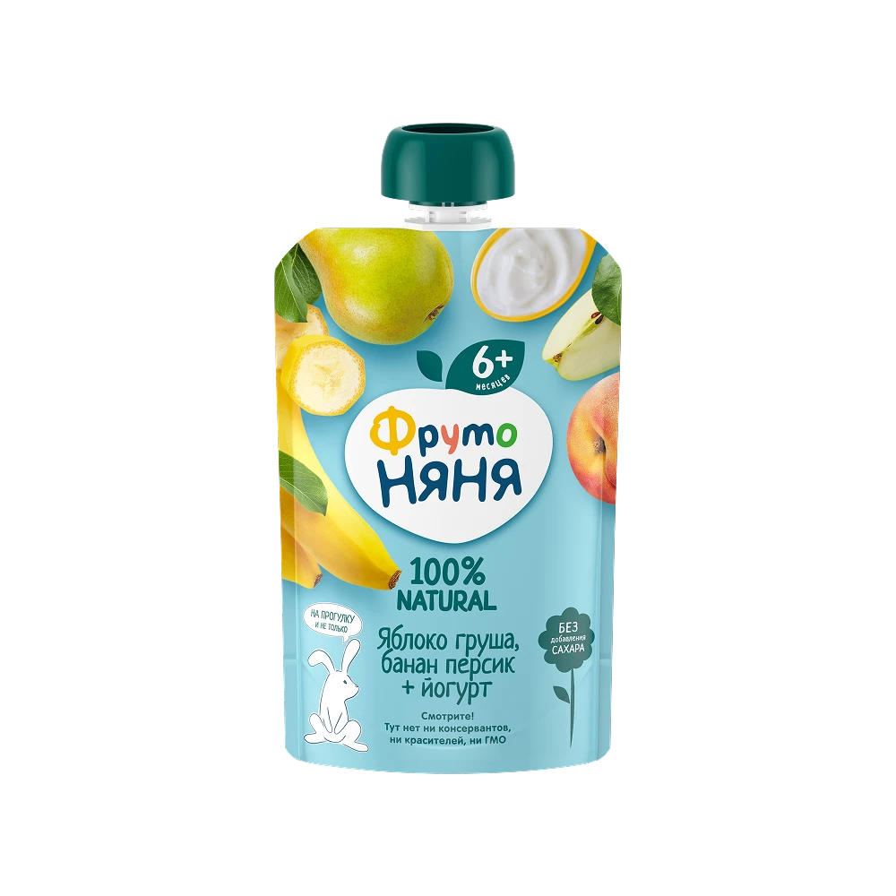 "FrutoNyanya" olma, nok, banan, shaftoli va yogurt pyuresi