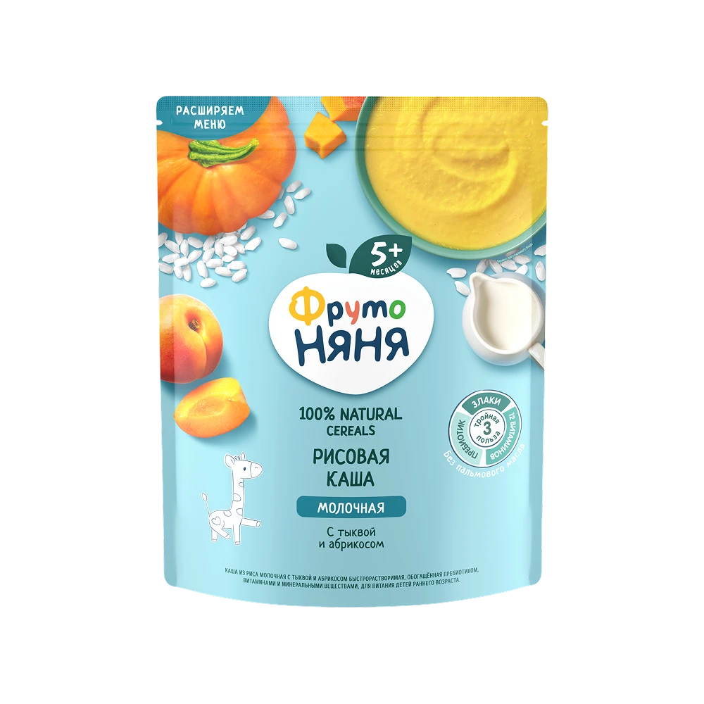 "FrutoNyanya" qovoq va o'rik qo’shilgan quruq, sutli, guruchli bo'tqa