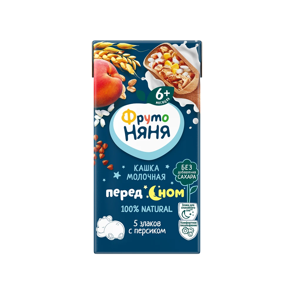 «ФрутоНяня» жидкая кашка «Перед сном» молочная из злаков с персиком