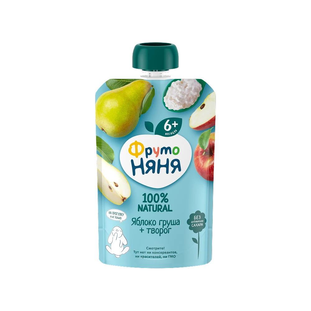 "FrutoNyanya" olma, nok va tvorog pyuresi